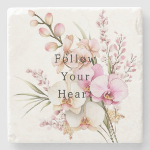 Porta-copo De Pedra Flores Brancas Tropicais De Orquídea Branca