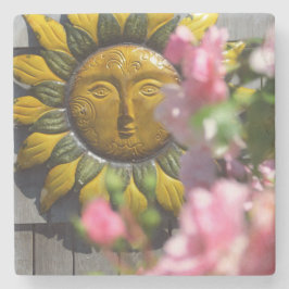 Porta-copo De Pedra Flores cor-de-rosa e Sol - Vinha de Martha