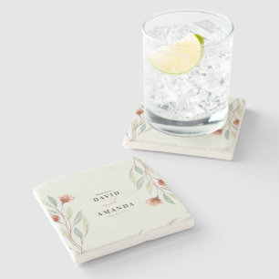 Porta-copo De Pedra Flores de Aquarela Pastel Verde