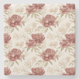 Porta-copo De Pedra Flores de Creme Vermelho