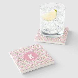 Porta-copo De Pedra Flores de Hidrangea Rosa Elegante com Padrão de Mo