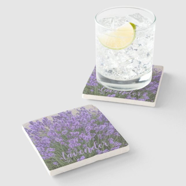 Porta-copo De Pedra Flores de Lavanda Roxa Floral (Lateral)