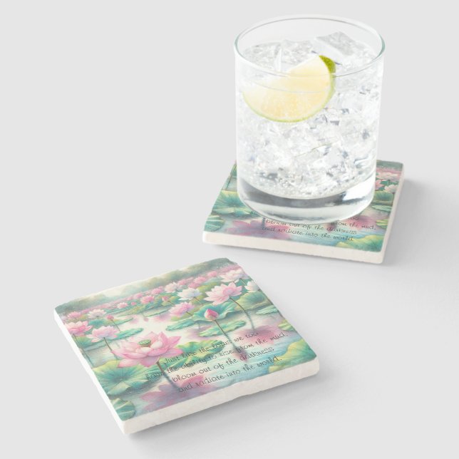 Porta-copo De Pedra Flores de Lotus e Cotação (Lateral)