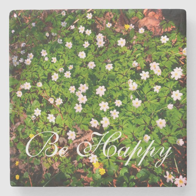 Porta-copo De Pedra Flores De Mola De Madeira Branca São Felizes (Frente)