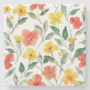 Porta-copo De Pedra Flores de Pêssego Amarelo Vermelho