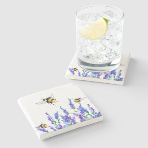 Porta-copo De Pedra Flores de primavera e Abelhas Flores - Desenho