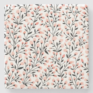 Porta-copo De Pedra Flores De Rabo: Coral Floral Sem Costura.