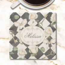 Flores de Rosa Vintage Monograma Diamante Preto Br