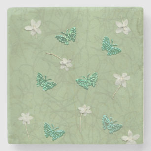 Porta-copo De Pedra Flores e Borboletas