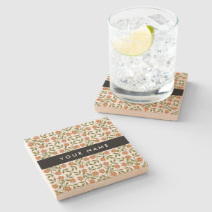 Porta-copo De Pedra Flores Laranja, Padrão Floral, Boho, Seu Nome