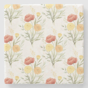 Porta-copo De Pedra Flores Laranja Vermelho Amarelo