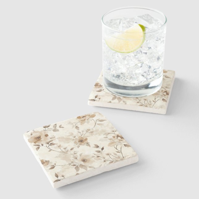 Porta-copo De Pedra Flores Marrons Creme (Lateral)