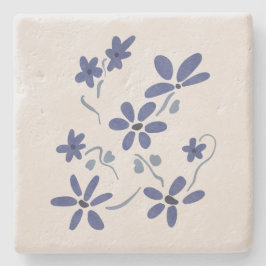 Porta-copo De Pedra Flores Românticas Azuis