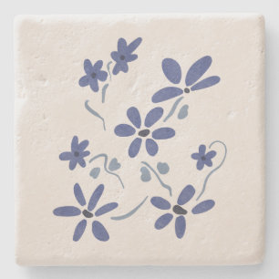 Porta-copo De Pedra Flores Românticas Azuis