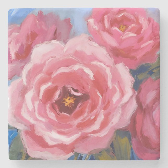 Porta-copo De Pedra Flores Rosa (Frente)