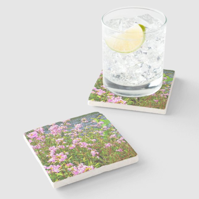 Porta-copo De Pedra Flores selvagens, rio, rosa, floral (Lateral)