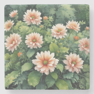 Porta-copo De Pedra Flores Vegetação Elegante Aquarela