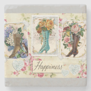 Porta-copo De Pedra Flores Vintage em Boots