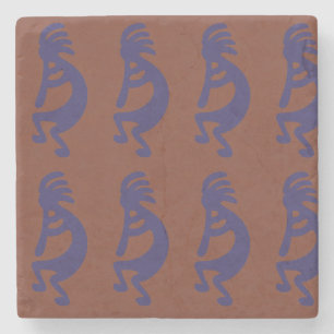 Porta-copo De Pedra Flute Playing Kokopelli Figura 1 - Azul no vermelh