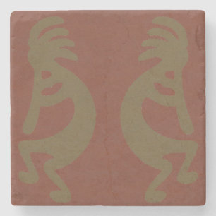 Porta-copo De Pedra Flute Playing Kokopelli Figura verde sobre vermelh