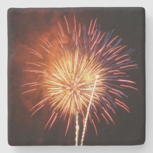 Porta-copo De Pedra Fogo de Artifício Vermelho, Branco e Azul I Patrió