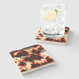 Porta-copo De Pedra Fogo esculpida sobre fundo vermelho mais escuro