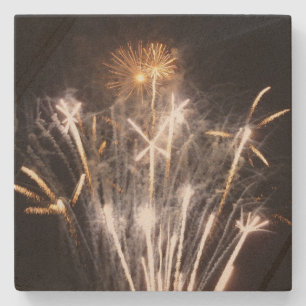 Porta-copo De Pedra Fogos de Artifício Brancos e Dourados II Celebraçã