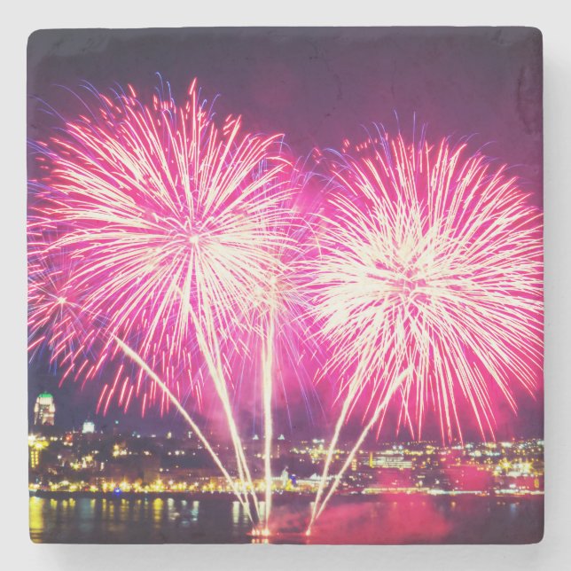Porta-copo De Pedra Fogos-de-artifício cor-de-rosa (Frente)