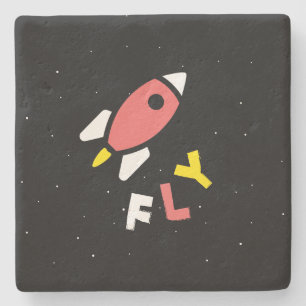 Porta-copo De Pedra Foguete - Pop-Arte Vermelha e Amarela