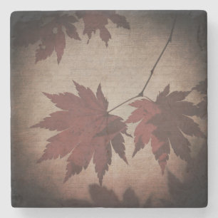 Porta-copo De Pedra Folha de bordo japonês elegante vermelho castanho