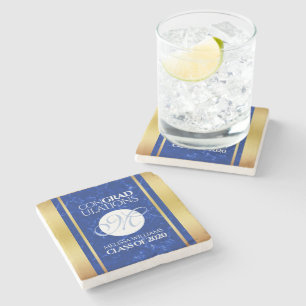 Porta-copo De Pedra Folha de Ouro Azul Marble Monograma de Graduação E