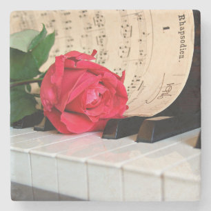 Porta-copo De Pedra Folha de rosas vermelhas e Piano