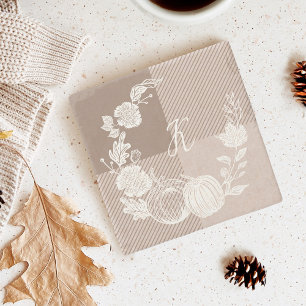 Porta-copo De Pedra Folhagem de outono Flores e Xadrezes de Taupe de B