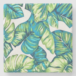 Porta-copo De Pedra Folhas de Monstera Tropical e Azul-Banana