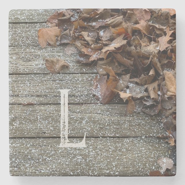 Porta-copo De Pedra Folhas de queda com iPhone / iPad de neve (Frente)