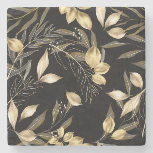 Porta-copo De Pedra Folhas Douradas: Botânica Exótica Sem Olhos