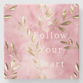 Porta-copo De Pedra Folhas Douradas rosa