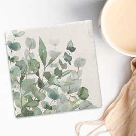 Porta-copo De Pedra Folhas Verde Vegetação Folhagem Aquarela