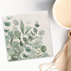 Porta-copo De Pedra Folhas Verde Vegetação Folhagem Aquarela