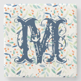 Porta-copo De Pedra Folhetos Coloridos de Monograma de Aquarela Botâni