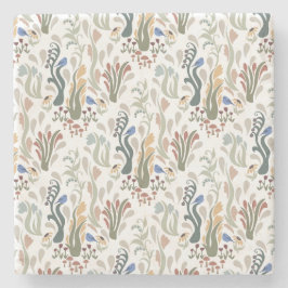 Porta-copo De Pedra Folk Art Meadow e Blue Bird na Terra Tones