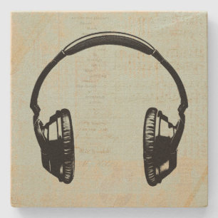 Porta-copo De Pedra Fones de ouvido com ilustração de música verde