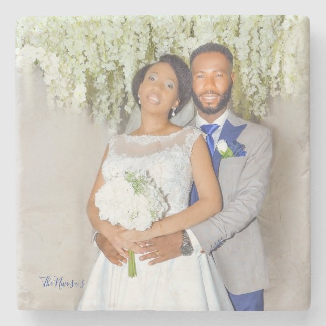 Porta-copo De Pedra Foto de casamento adorável (Frente)