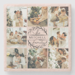 Porta-copo De Pedra Foto do nome da família moderna cor-de-rosa-azul e