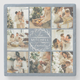 Porta-copo De Pedra Foto inicial da família do Monograma Azul Moderno