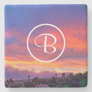 Porta-copo De Pedra Foto personalizada, monograma, cor-de-rosa, azul