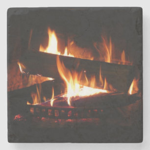 Porta-copo De Pedra Fotografia da cena de inverno quente em lareira