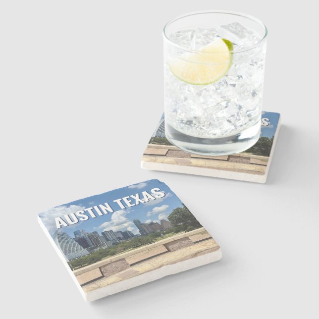 Porta-copo De Pedra Fotografia Skyline na Cidade de Austin do Texas (Lateral)
