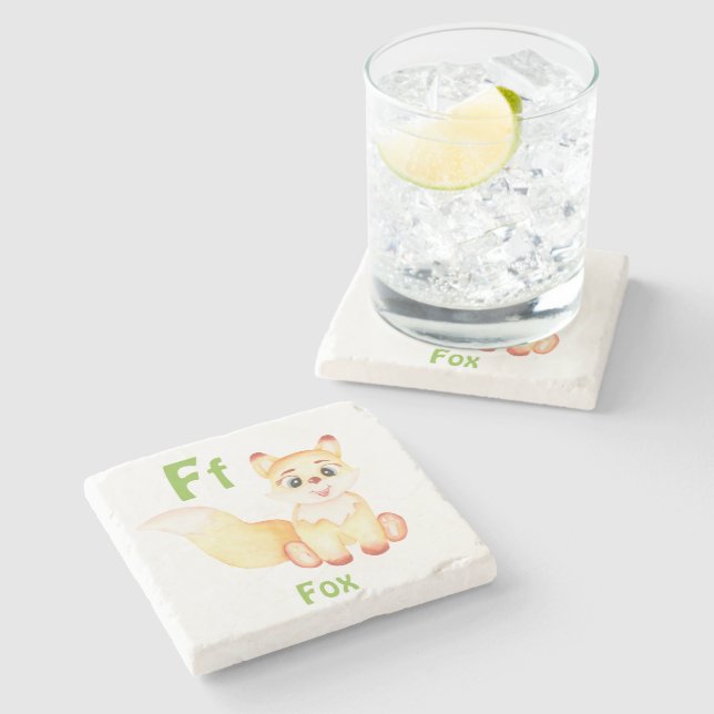 Porta-copo De Pedra Fox personalize ABC: Carta F - Adicione seu nome (Lateral)