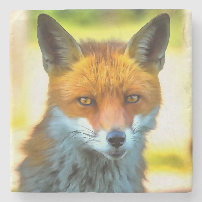 Porta-copo De Pedra Fox Retrait - Arte Realista da Vida Selvagem (Frente)